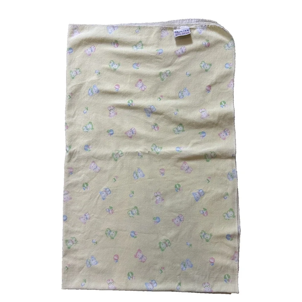 VTG Quiltex baby blanket Yellow Receiving Puppy Dog Pink Blue Cotton